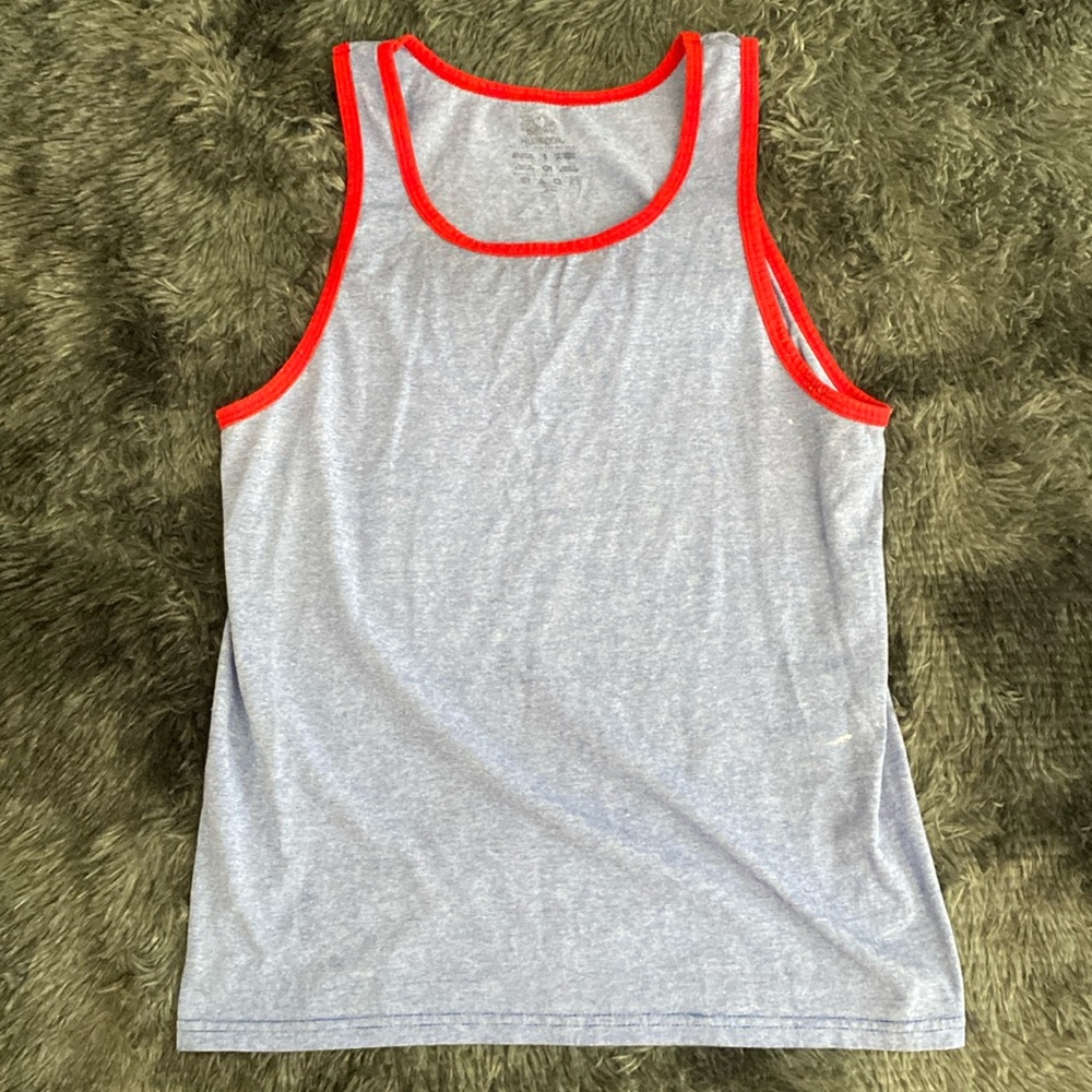 Red border and blue tank top